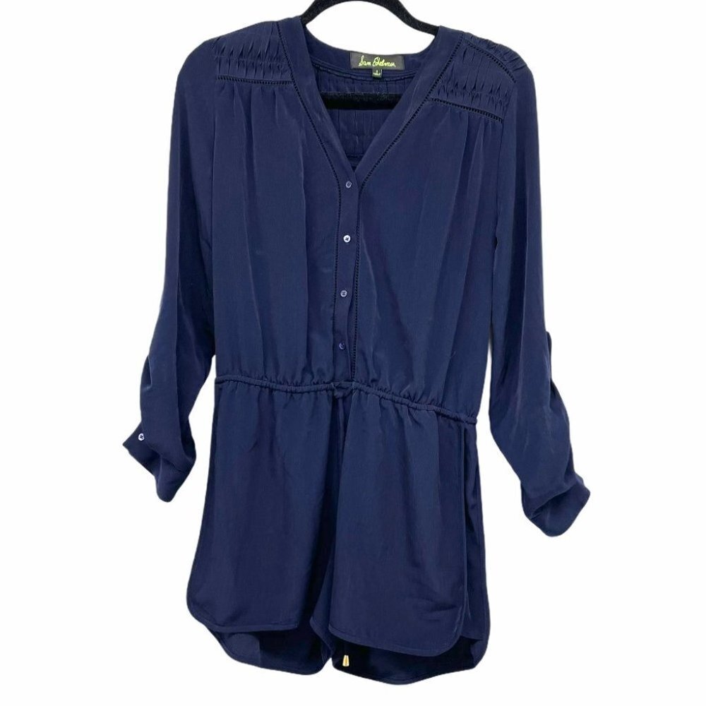 Sam Edelman Navy blue buttoned romper 3/4 sleeve